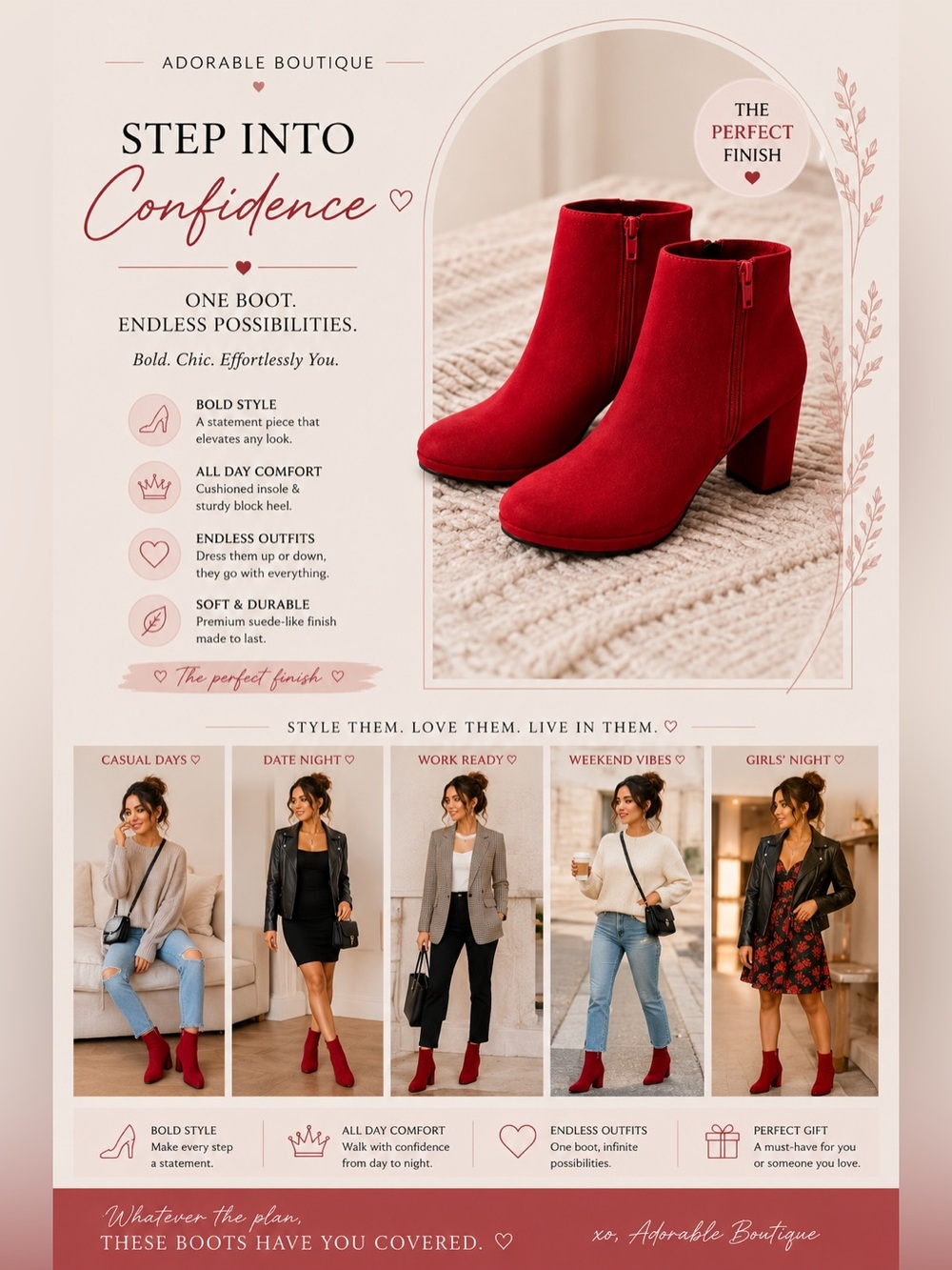 Red Suede Platform Ankle Boots - Stylish Women's Heeled Booties